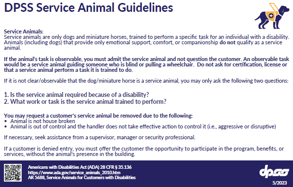 Service Animal Guidelines Card